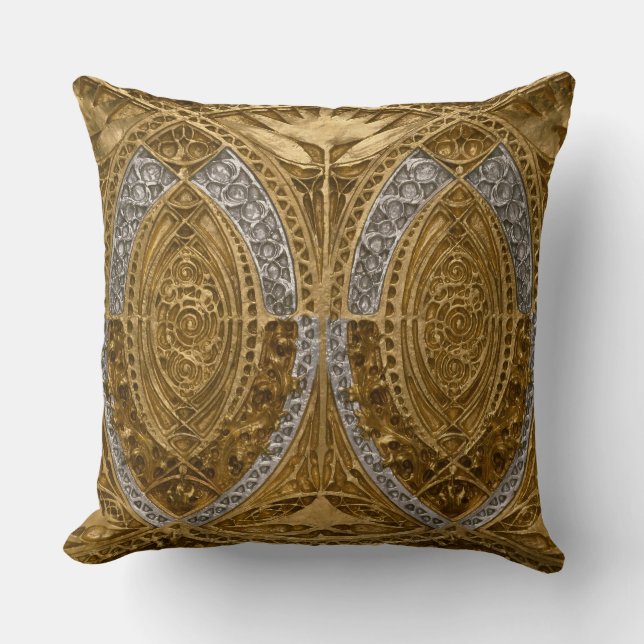 Silver och Guld Art Deco Mönster Kudde (Framsida)
