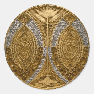 Silver Och Guld Art Deco Mönster Runt Klistermärke