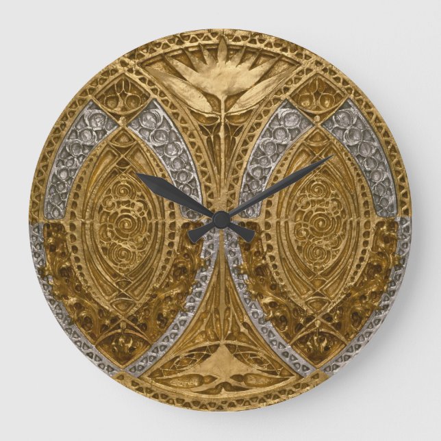 Silver och Guld Art Deco Mönster Stor Klocka (Framsida)