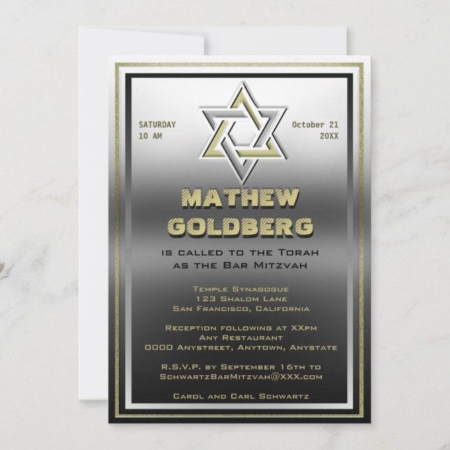 Silver och Guld Barmitzvah Inbjudningar (Framsida)
