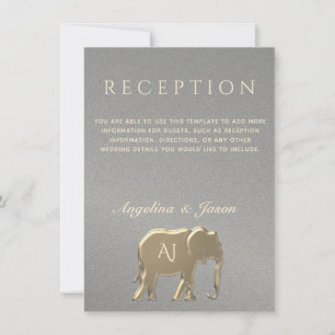 Silver och Guld Elefant Bröllopsmottagningskort
