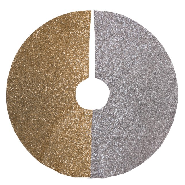 Silver och guld glitter julgransmatta borstad polyester (Framsidan)