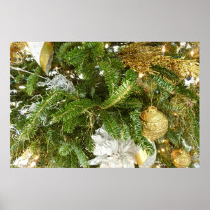 Silver och Guld Julgran I Helgdag Poster