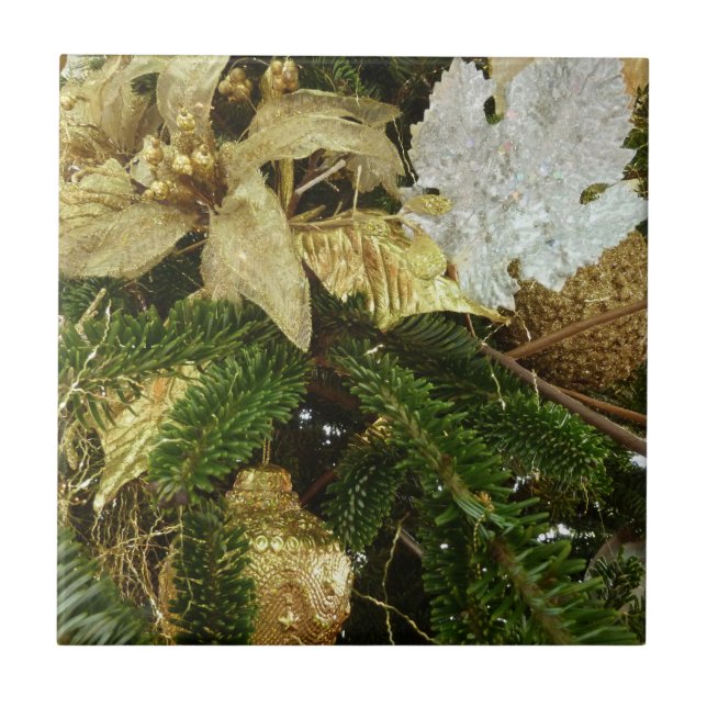 Silver och Guld Julgran II Helgdag Kakelplatta (Framsidan)