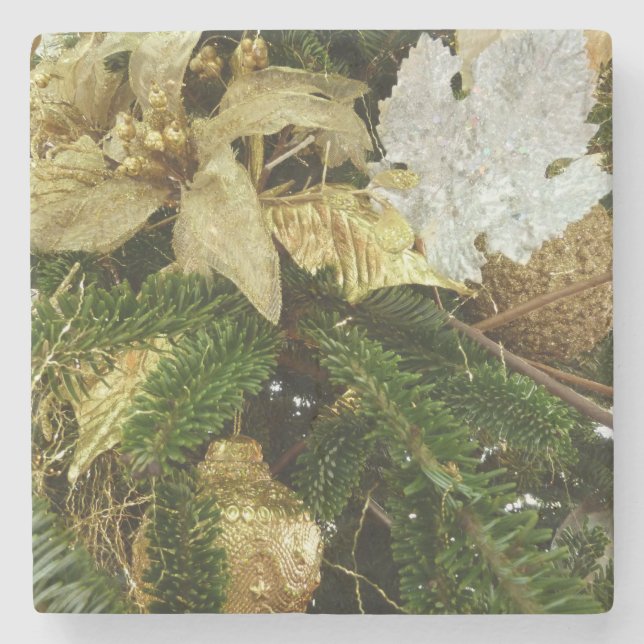 Silver och Guld Julgran II Helgdag Stenunderlägg (Framsidan)