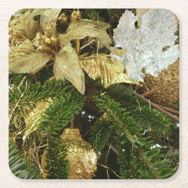 Silver och Guld Julgran II Helgdag Underlägg Papper Kvadrat (Framsidan)