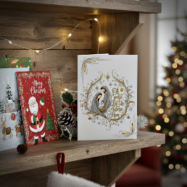 Silver och guld julkrubba beställnings jul hälsningskort