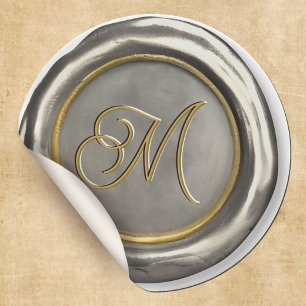 Silver och Guld monogram Modern Vax sälschetter Runt Klistermärke
