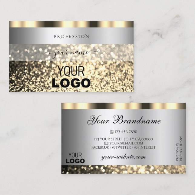 Silver och Guld mousserande Glitter med Logotyp Visitkort (Fram/baksida)