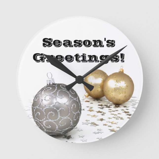 Silver och Guld Ornament Anpassningsbar Clock Rund Klocka (Framsida)