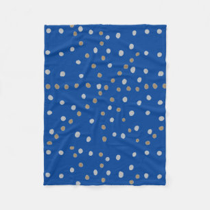Silver och Guld Polka dots om blått Fleecefilt