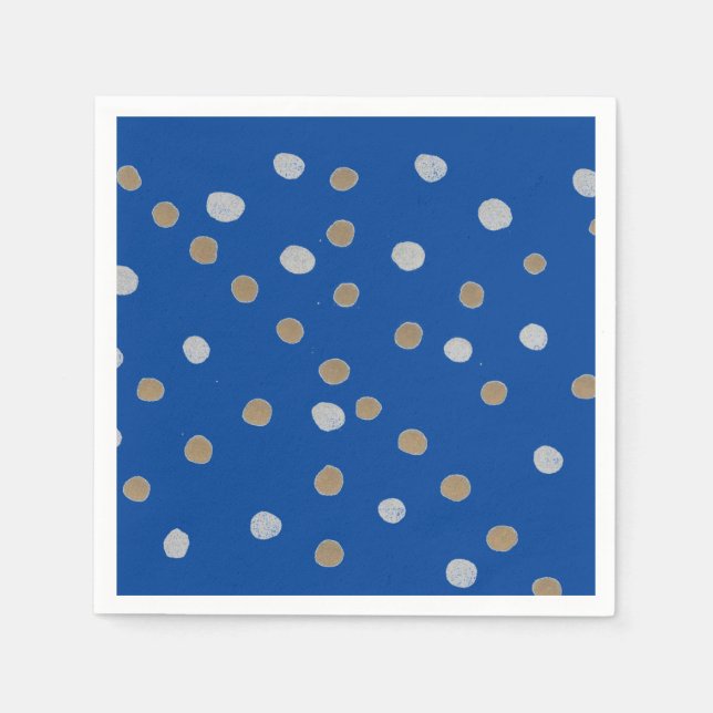 Silver och Guld Polka dots om blått Pappersservett (Framsidan)