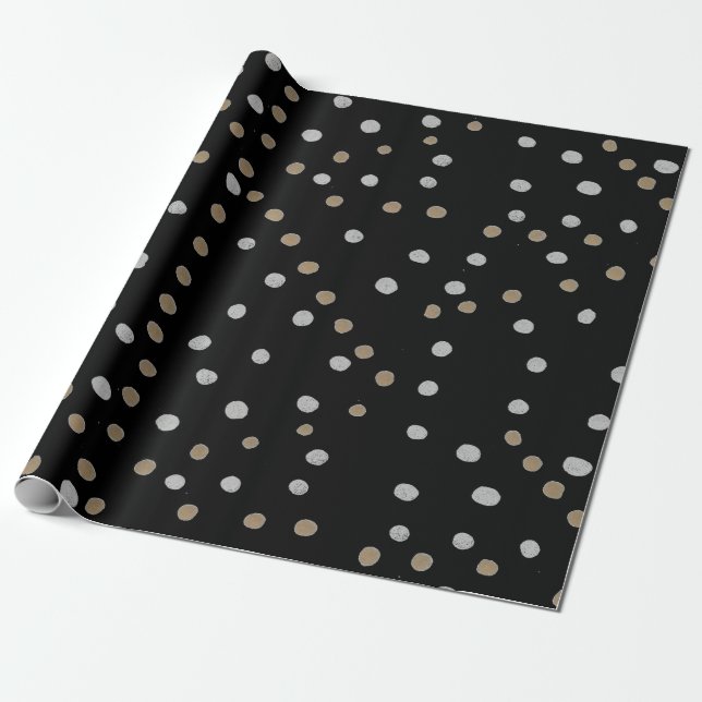 Silver och Guld Polka dots Presentpapper (Utrullad)