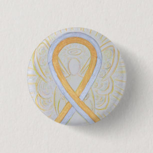 Silver och Guld Ribbon Awareness Angel Stift Knapp