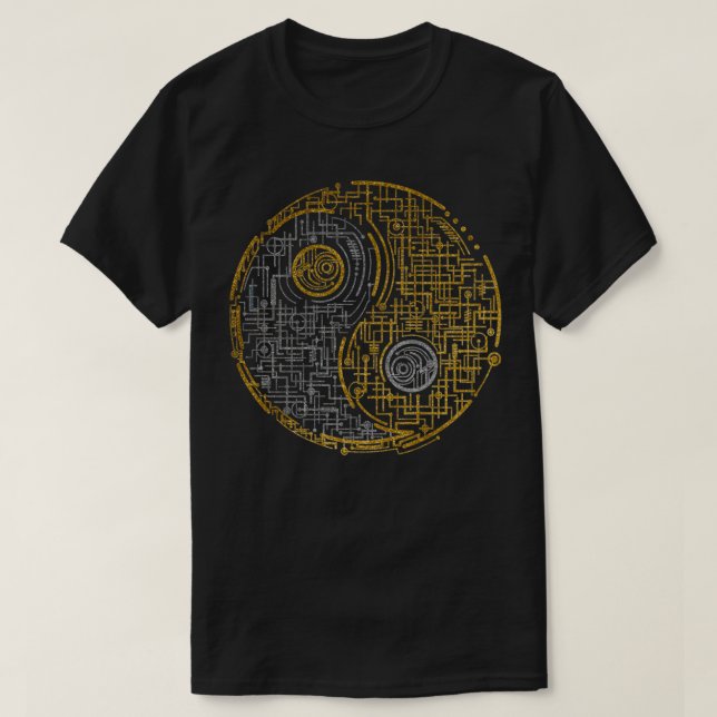 Silver och Guld Yin Yang Symbol T Shirt (Design framsida)
