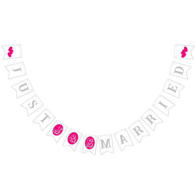 Silver och initialer, magentans hjärtan på vitt vimplar (Alla)