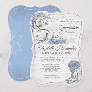 Silver och Light Blue Quince Rustic Horse Birthday Inbjudningar