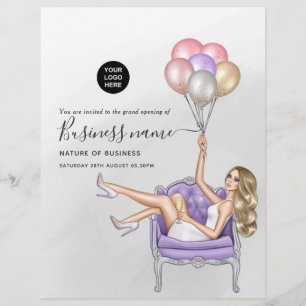 Silver och Lila Balloon Party Girl Grand Open Reklamblad