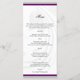 Silver och Lila Blommigt Heart Bröllop Menu Meny
