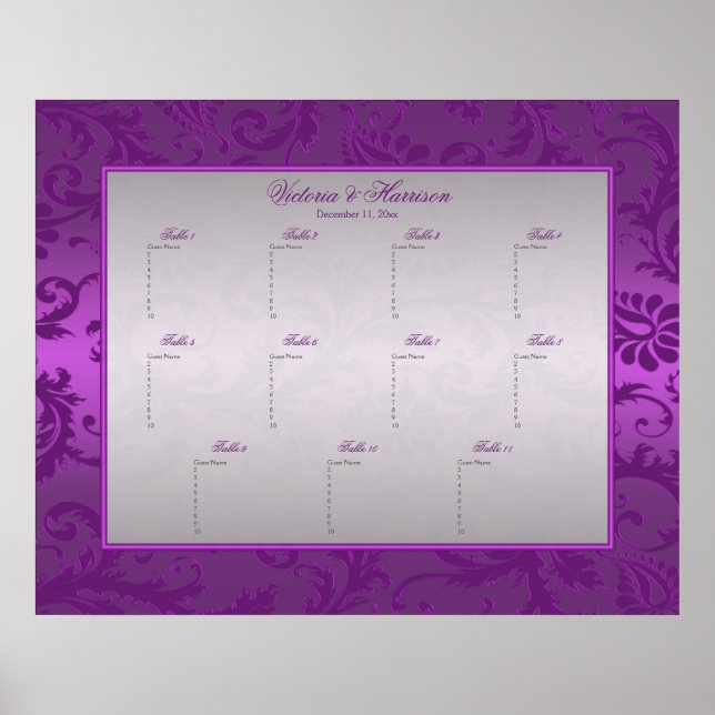 Silver och Lila Damask II Bord SätesPoster i Poster (Framsidan)