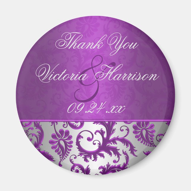 Silver och Lila Damask II Bröllopsfavoritmagnet Magnet (Framsidan)