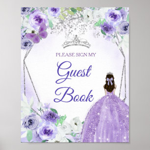 Silver och Lila Dreserna Quinceañera Guest Bok Poster