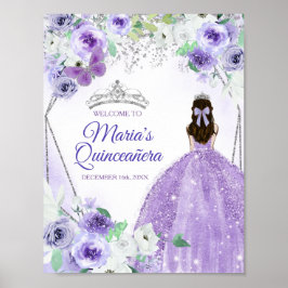 Silver och Lila Dresser Quinceañera Krona födelsed Poster