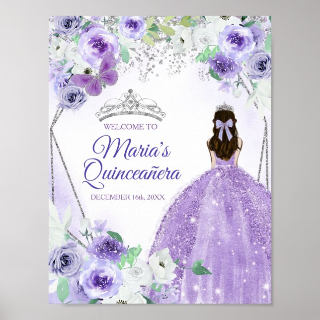 Silver och Lila Dresser Quinceañera Krona födelsed Poster (Framsidan)