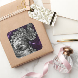 Silver och Lila Fractal Vortex Fyrkantigt Klistermärke