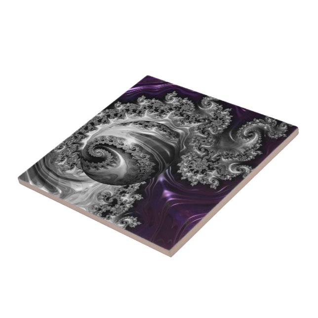 Silver och Lila Fractal Vortex Kakelplatta (Sidan)