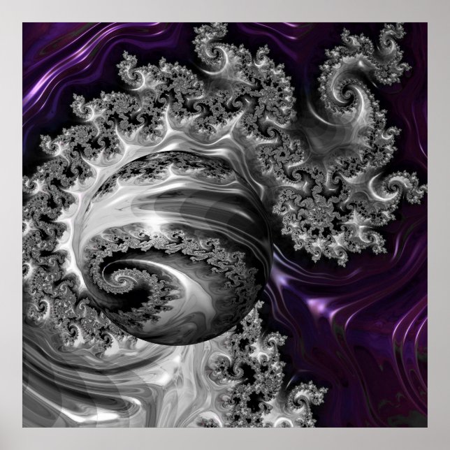 Silver och Lila Fractal Vortex Poster (Framsidan)
