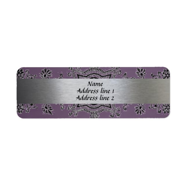 Silver och Lila Metalliska Adressetiketter Returadress Etikett (Framsidan)