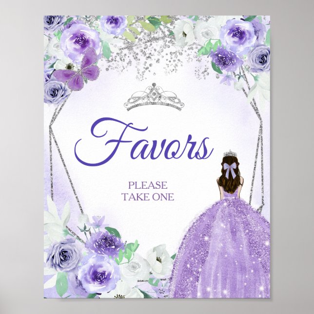 Silver och Lila Poster Quinceañera-favoriter (Framsidan)