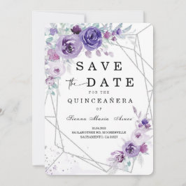 Silver och lila  Spara datum Quinceañera Inbjudningar