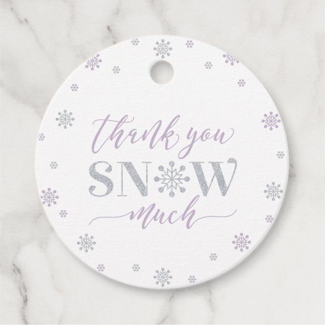 Silver och Lila Winter Wonderland Party Tack Gåvor Etiketter (Framsida)