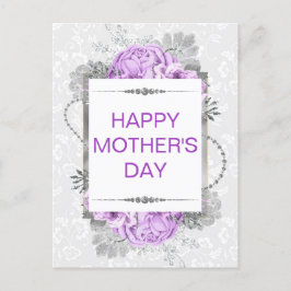 Silver och Lilac Flowers & Glitter Mors dag Vykort