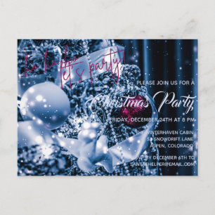 Silver och Magenta Glitter Bauble Julfest Inbjudan Vykort