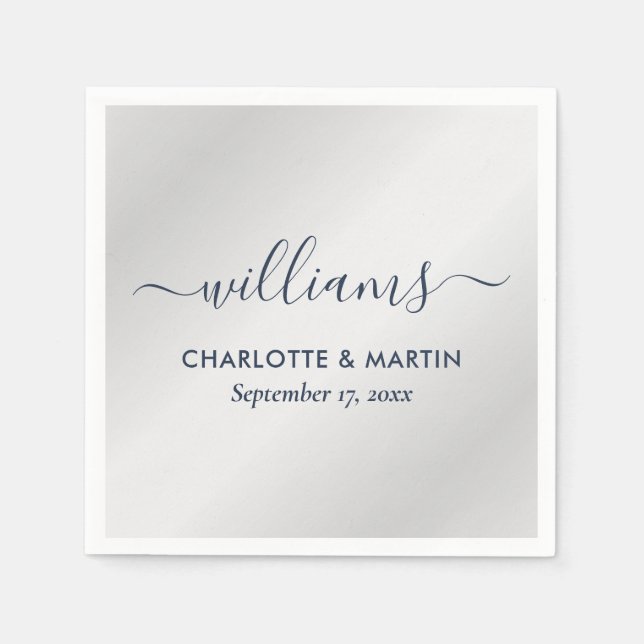 Silver och marinblå Bröllop Pappersservett (Framsidan)