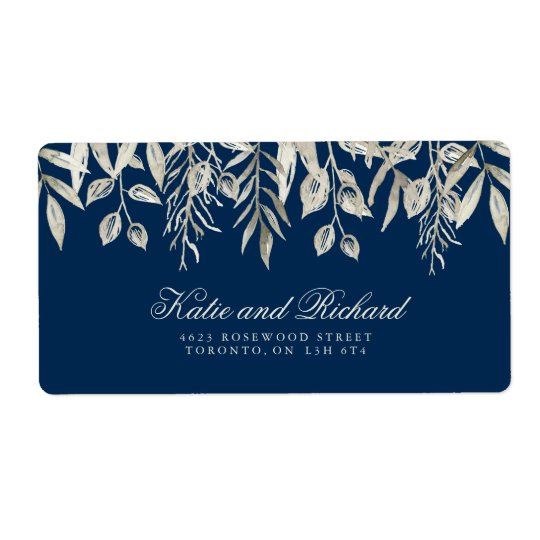 Silver- och marinbröllopadressetiketter fraktsedel