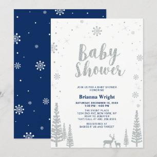 Silver och marinens vinter Wonderland Boy Shower Inbjudningar