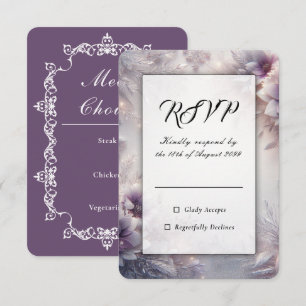 Silver och Mjuk Amethyst Vinterblommor Bröllop OSA Kort