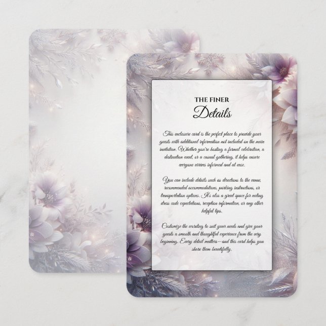 Silver och Mjuk Amethyst Vinterblommor Bröllop Tilläggskort (Fram/baksida)