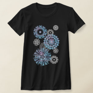 Silver och neon mandala snöflingor t shirt