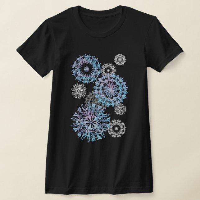 Silver och neon mandala snöflingor t shirt (Laydown)