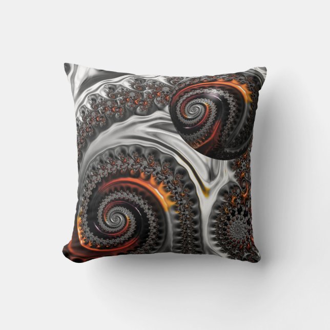 Silver och Orange Mandelbrot med Sphere Kudde (Framsida)