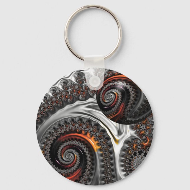 Silver och Orange Mandelbrot med Sphere Nyckelring (Framsida)