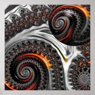 Silver och Orange Mandelbrot med Sphere Poster