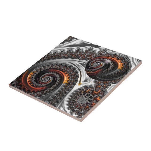 Silver och Orange Mandelbrot Sphere Ceramic Tile Kakelplatta (Sidan)