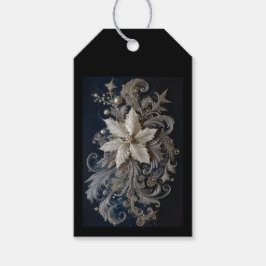 Silver och Pearl Poinsettia Embroidery Presentetikett