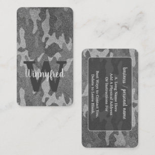 Silver och Pewter Camouflage Glitter Monogrammed Visitkort